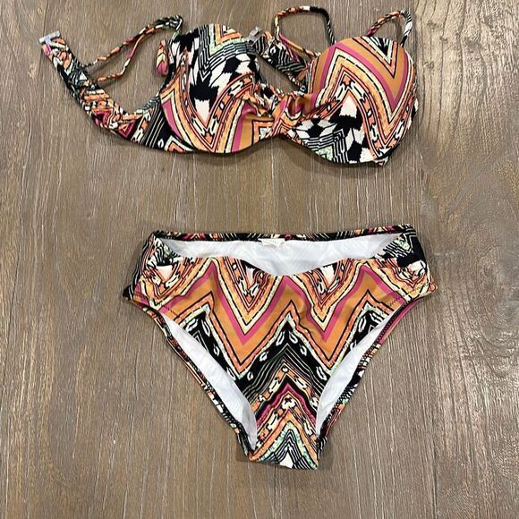 2 piece underwire bikini size large zig zag adjustable - Picture 1 of 5